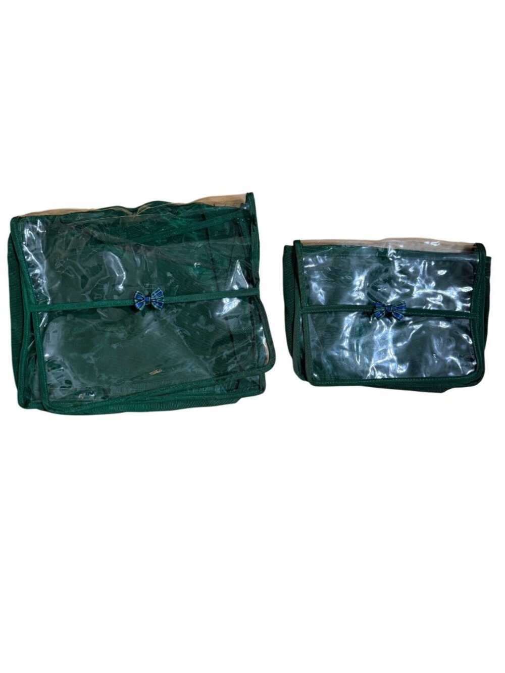 Vintage Green Transparent Toiletry Bags With Bow Accent - Set Of 2